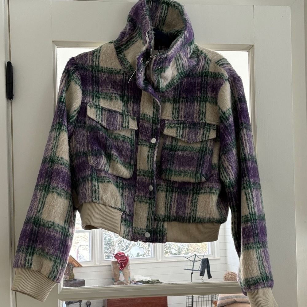 Vigoss Purple and Cream Plaid Teddy Jacket